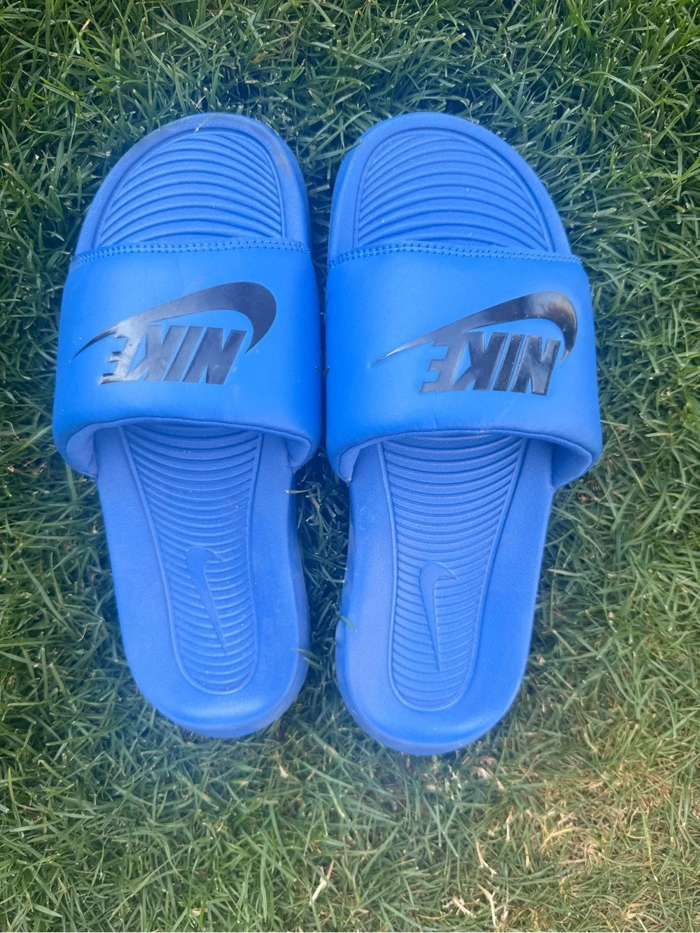 Nike Boys' Bright Blue Slide Sandals with Black Logo